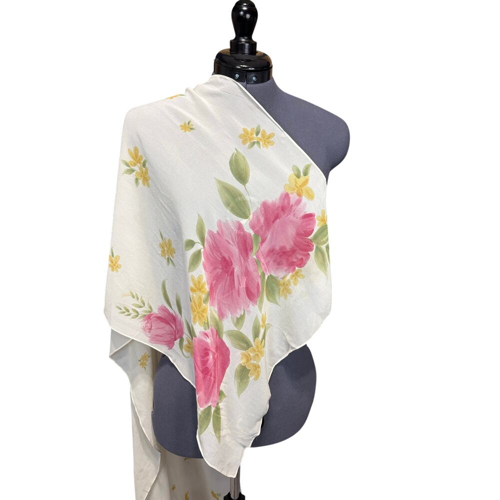 Vintage Ann Taylor Silk Floral Wrap Scarf Large Shawl Spring Cottagecore